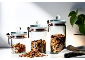Glass Granola Storage Jars with Scoop and Glass Lids