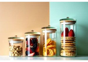 Glass Snack Storage Jars with Portion Control and Glass Lids