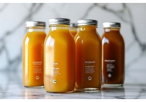 Small Mouth Glass Juice Bottles with Tamper Evident Seals and Labels