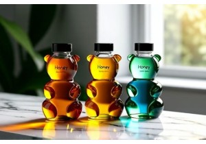 Glass Honey Bear Bottles with Custom Color Options and Labels