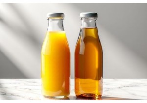 Clear and Amber Glass Juice Bottles with Matching Caps and Liners