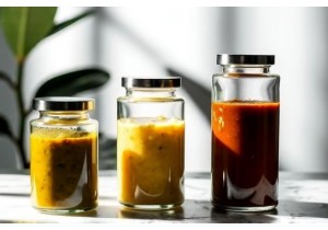 Modern Glass Condiment Jars with Pour Spouts and Glass Lids