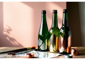 Glass Bottle Crafting Ideas Using Stencils and Metallic Paint