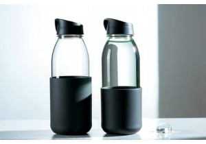 Glass Water Bottles with Silicone Sleeve and Leak Proof Glass Lid