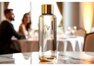 Luxury Glass Water Bottles with Gold Trim for High End Event Catering