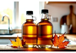 Glass Bottles for Maple Syrup with Pour Spouts and Lids