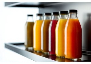 Stackable Glass Juice Bottles Designed for Efficient Retail Display and Storage