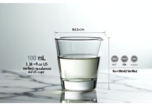 100ml Glass Cup Dimensions and Volume Equivalents in Fluid Ounces and Cups