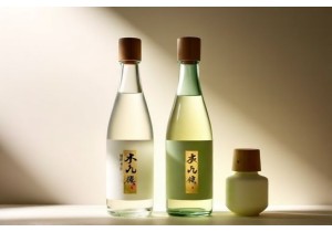 Glass Bottles for Sake Service with Traditional Wooden Lids