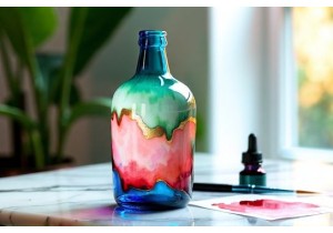 Glass Bottle Painting Ideas Featuring Abstract Watercolor Effects