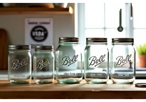 Glass Canning Supplies Including Mason Jars and Glass Lid Sets