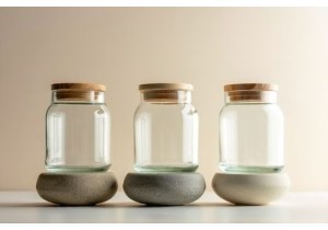 Minimalist Glass Seasoning Jars with Matte Stone Base Design