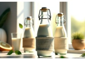 Glass Milk Bottles with Insulated Sleeves and Handle Designs