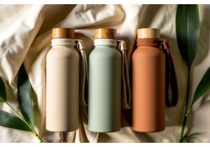Glass Water Bottles with Bamboo Lids and Organic Cotton Carrying Straps