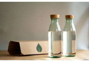 Glass Water Bottles with Bamboo Lids and Recycled Packaging for Green Brands