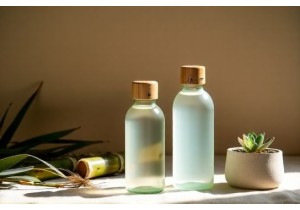 Glass Water Bottles with Bamboo Lids and Natural Materials for Zero Waste Living