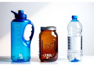 3 Liter Water Bottle Size Compared to 1 Gallon Glass Jar and 2 Liter Bottle
