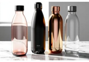 Glass Water Bottles in Matte Black Gold Rose Gold and Clear Finishes