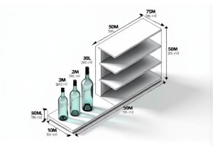 Glass Bottle Shelf Layout Dimensions: 1-Gallon, 1L, 750mL