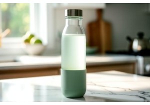 Glass Bottles with Silicone Sleeve and Integrated Glass Lid
