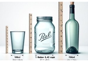 100ml Glass Cup Size Chart vs 1-Gallon Jar & 750ml Bottle