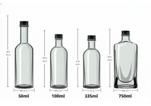 Quick Reference Size Chart for 50ml 100ml 375ml 750ml and 1L Glass Bottles