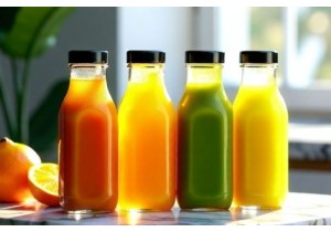 Leak Proof Glass Juice Bottles with Ergonomic Flip Top Lids