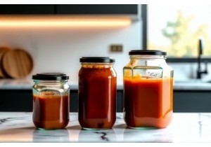 Glass Sauce Jars with Pour Spouts and Matching Glass Lids
